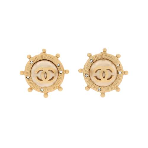 CC Wheel Clip-On Earrings Metal with Crystals