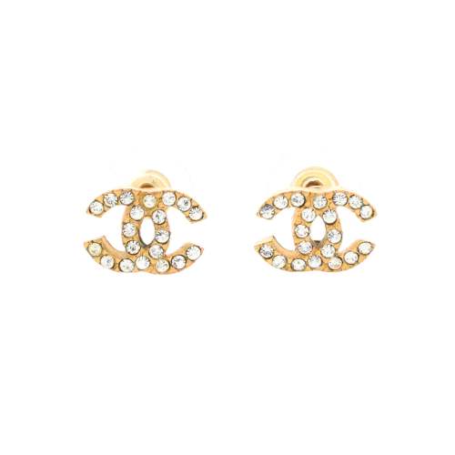 CC Stud Earrings Metal with Crystals
