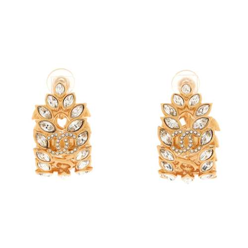 Leafy CC Huggie Clip-On Earrings Metal with Crystals