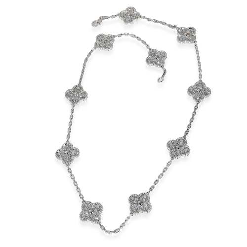 Van Cleef & Arpels Vintage Alhambra Diamond Necklace in 18k White Gold 4.83 CTW