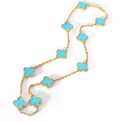 Van Cleef & Arpels Vintage Alhambra 10 Station Turquoise Necklace in 18K Gold