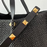 ヴァレンティノ ガラヴァーニ 偽物 Vロゴ ビスコース & レザー かごバッグ Vuq56816