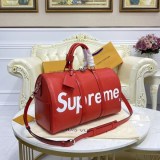 21AW新作 ルイヴィトン×シュプリーム ボストンバッグコピー エピレザー レッド ユニセックス M53419