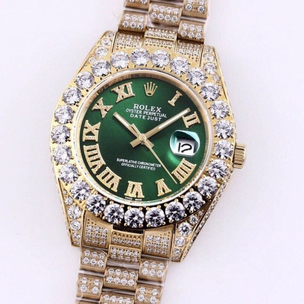 追跡付き発送 ロレックス 腕時計 スーパーコピー デイトジャスト 41mm  グリーン 全面ダイヤ メンズ  rom20696