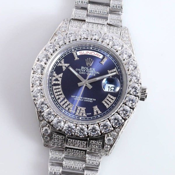 秋冬新作ロレックス 腕時計 コピー 39MM メンズ ブルー 全面ダイヤ デイデイト roj27637