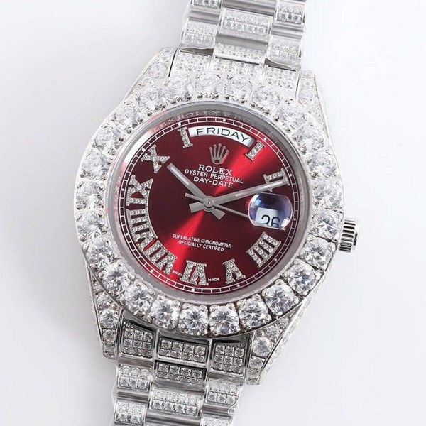 目を惹くカラー ロレックス 時計 コピー 39MM メンズ レッド 全面ダイヤ デイデイト roh51246