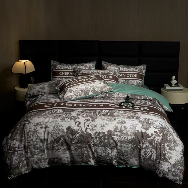 完売必至 ディオール 2026新作 掛け布団カバーセット4点 ダブルサイズ/キングサイズベッド 綿生地ベッドカバー 新居寝具用品