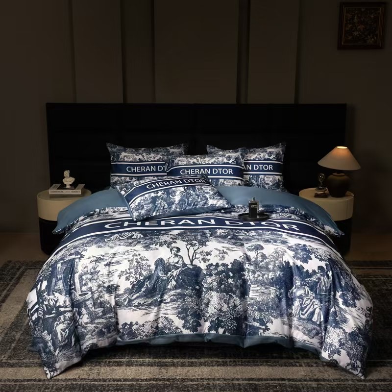最安値挑戦 ディオール 2026新作 掛け布団カバーセット4点 ダブルサイズ/キングサイズベッド シルクベッドカバー 新居寝具用品