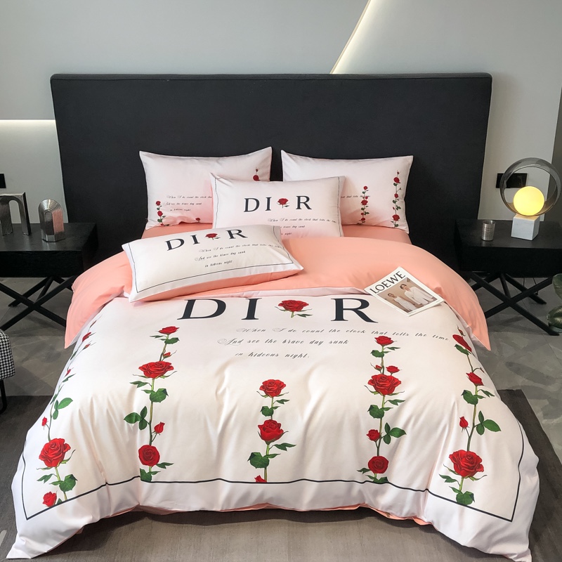 使い勝手良 ディオール 2026新作 掛け布団カバーセット4点 ダブルサイズ/キングサイズベッド 綿生地ベッドカバー 新居寝具用品
