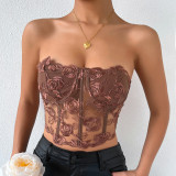 Spaghetti Crop Tops Corset  Lace Patchwork Camisole