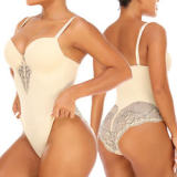 Women's Lace Bodysuit Shapewear With Built-In Bra Body Shaper Butt Lifter Tummy Control V-neck Tank Tops Shaper
