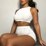 Custom Logo Women Lounge Wear Summer Clothing Short Outfits Ribbed Two Piece Set