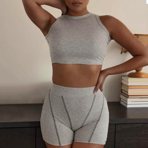 Custom Logo Women Lounge Wear Summer Clothing Short Outfits Ribbed Two Piece Set