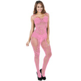 Wholesale Women Fishnets Bodysuit Cutout Solid Mesh Sheer Lingerie Dresses Sexy Crotchless  Bodystocking Pantyhose
