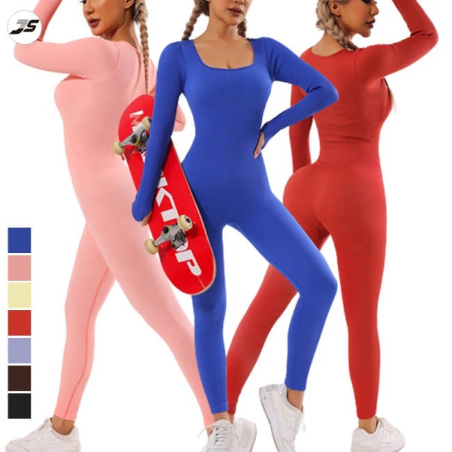 Workout Yoga Fitness Seamless Long Sleeve One Piece Jumpsuit YJ3132