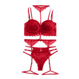 3PCS Floral Embroidery Bra Set  Sexy EroticGarter Lingerie Set