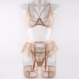 Transparent Bra Briefs 4-Piece With Chain Lingerie Set