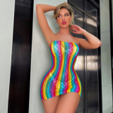 2023 Hot Rainbow Color Bodystocking Women Sexy Lingerie Fishnets Summer Vacation Outfit Hollow Sheer Stockings