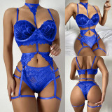 3PCS Floral Embroidery Bra Set  Sexy EroticGarter Lingerie Set