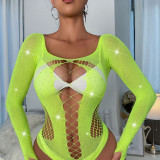 Rhinestone Long Sleeve Sheer Fishnet Lingerie