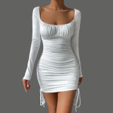 Fashion Design Square Neck Long Sleeved Sexy Party Dress Women Bodycon Dresses