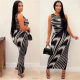 S300-2023 summer dress striped sleeveless bodycon dress women maxi dresses