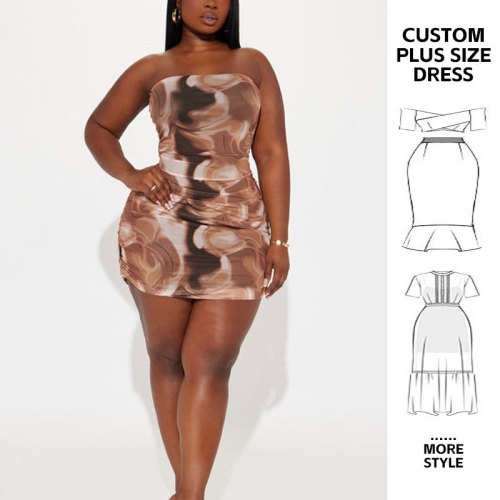 Aschulman Custom Party Digital Printed Plus Size Women's Bodycon Mesh Dresses