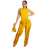 women's two-piece fringed trousers sleeveless casual tops lace summer sexy suit