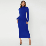 2023 wholesale women casual solid knit cotton backless slim fit bodycon long skims dress maxi dress ladies
