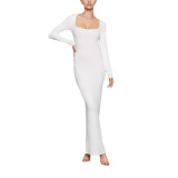Women skims casual dress plain long sleeves square neck A-line slim knitted evening dress women maxi bodycon dress