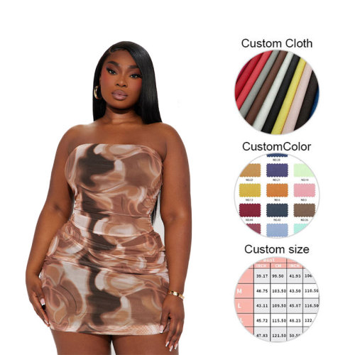 Aschulman Custom Party Digital Printed Plus Size Women's Bodycon Mesh Dresses