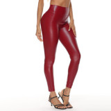 Fashion high-waist leather pants large size elastic hip-lifting leather bright multicolor pants