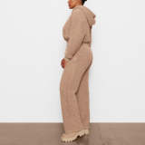 Wholesale Custom Loose Home Casual Fleece Soft Plus Size Fluffy Knitted Two Piece Women Lounge Wear Hoodie Sets