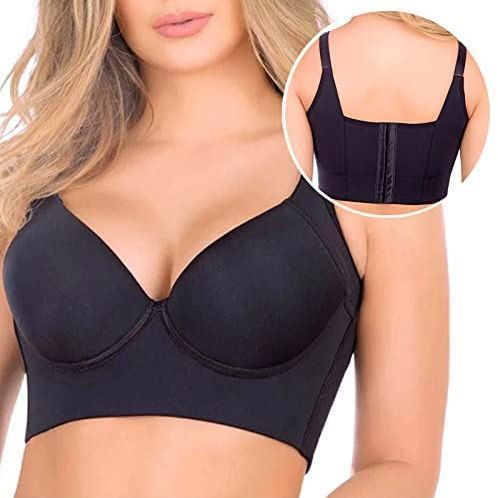 Plus Size GH IJ Deep Cup Wireless Hide Back Fat Full Back Coverage Bra