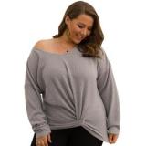Cross-Border Hem Knot Loose Long-Sleeved Plus Size Blouse
