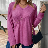 Plus Size Casual V-Neck Long Sleeve Shirts