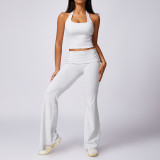 Boskims 2024 Women's Sets Plain Beautiful Back Cropped Top Athleisure Set Slimming Halterneck Tight Yoga Suit Set