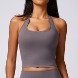 Boskims Women's Yoga Bra Halterneck Quick-Drying Sports Bra with Solid Pattern Breathable and Shockproof Fitness Vest