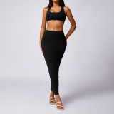 Boskims 2024 Women's Sets Plain Beautiful Back Cropped Top Athleisure Set Slimming Halterneck Tight Yoga Suit Set