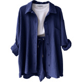 Lapel Long Sleeve High Waist Drawstring Two Pieces Sets