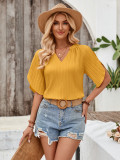 New V-neck Ribbed Breathable Plain T-shirt For Women's
