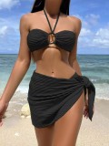 New Sexy Quick-Dry Three-Piece Bikini in Solid Color for Adults