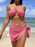 New Sexy Quick-Dry Three-Piece Bikini in Solid Color for Adults
