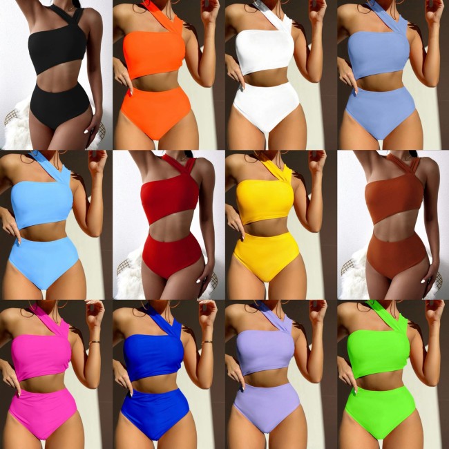 New Sexy One-shoulder Hollow Solid One-piece Swimsuit Bikini