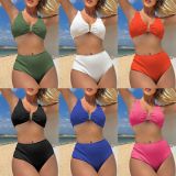 2024 Solid Color Sexy High Waist Split Swimsuit Bikinis