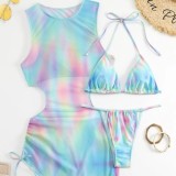 2024 Gradient Printed Mesh Three-piece Swimsuit Bikini