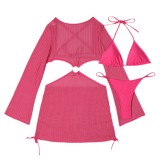 2024 Mesh Hollow Drawstring Bikini Three-piece Set
