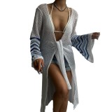 2024 Summer Solid Sexy Knitted Beach Sun Protection Bikini Cover-up
