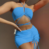 New Style Pleated Drawstring Mesh Three-piece Bikini