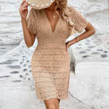 2024 New Deep V Neck Ripple Hollow Stretch Hot Selling Beach Cover Up